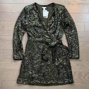 Medium H&M Green Sequin Wrap Dress
